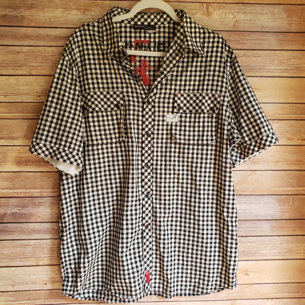 ROCAWEAR XL Black/White Gingham Men's Shirt EUC